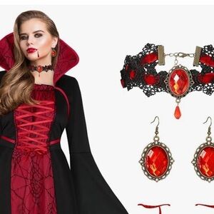 Women Vampire Costume with Red and Black Dress